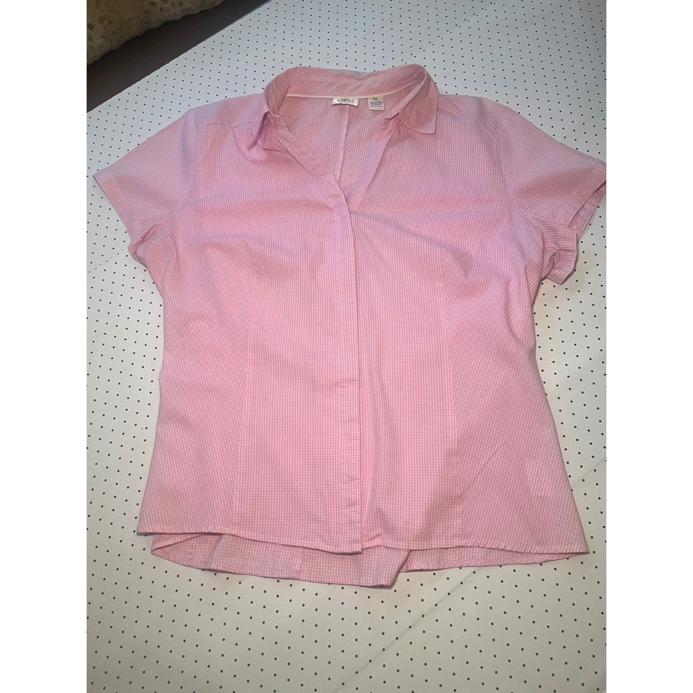 Lee Womens XL Pink Gingham Button Down Shirt Stretch Preppy Y2K Easy Care - Picture 2 of 9